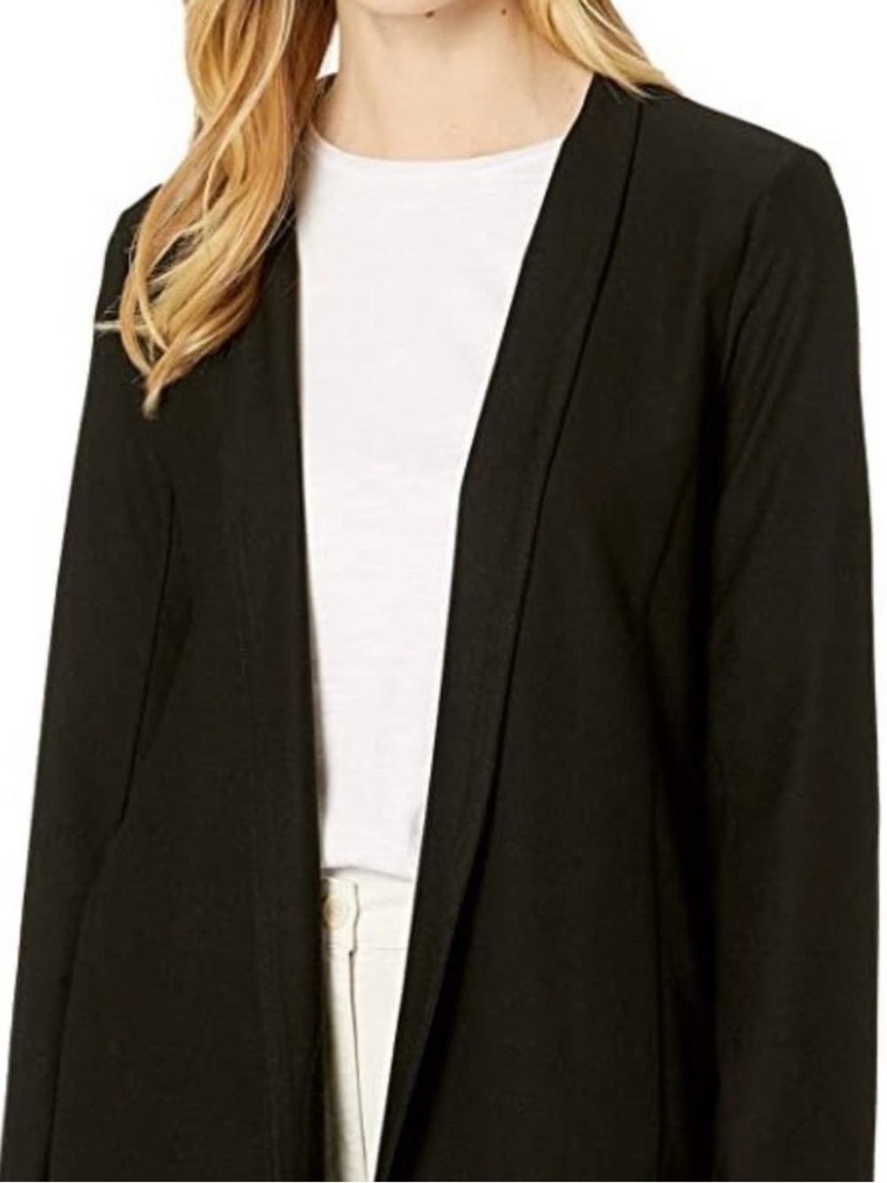 Eileen Fisher Open front Silk lined blazer Rounded collar Women’s XS Angled hem